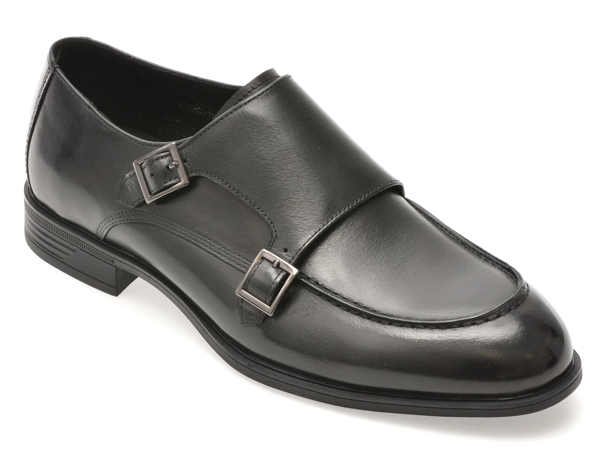 Pantofi Eleganți Otter Negri, K1562, Din Piele Naturală