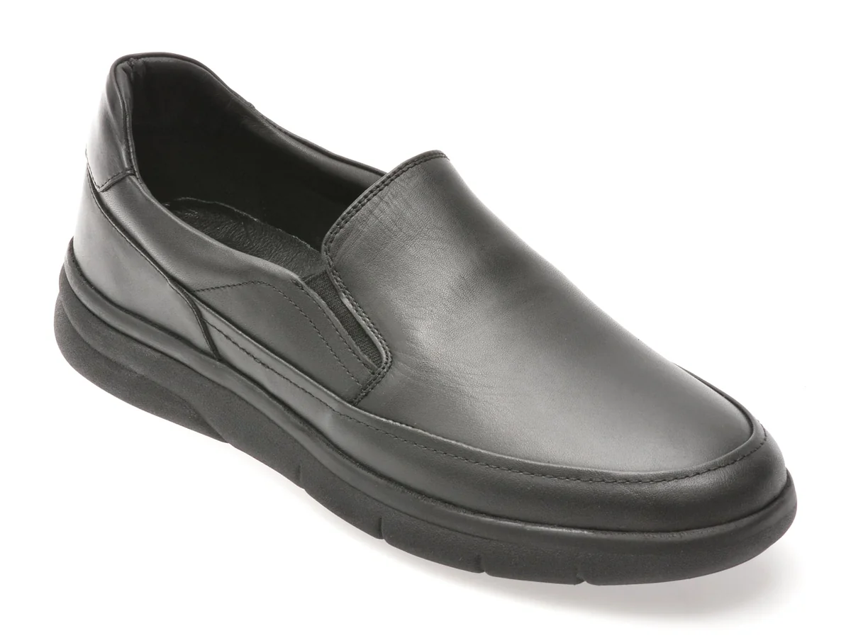 Pantofi Otter Negri, 10605, Din Piele Naturala