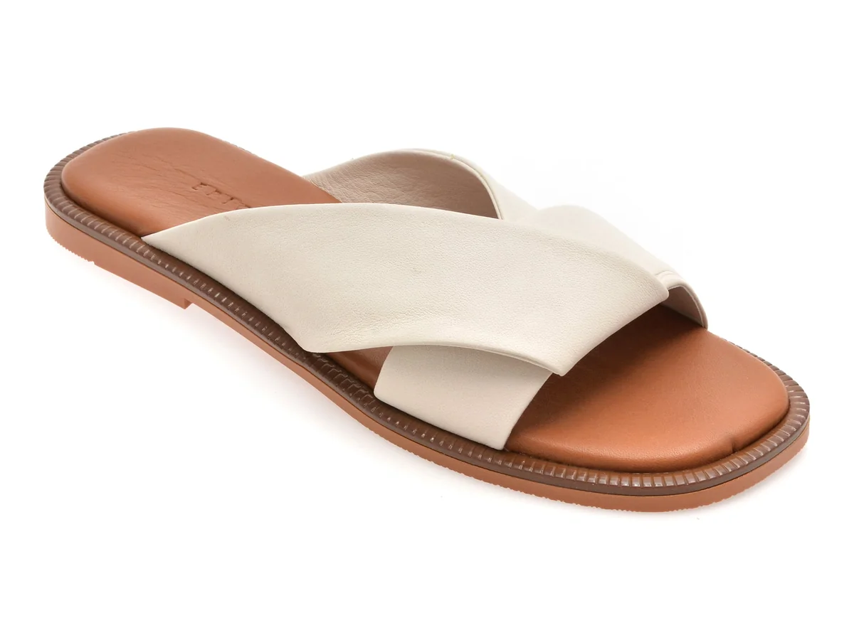 Papuci Epica Albi, TML01T, Din Piele Naturala