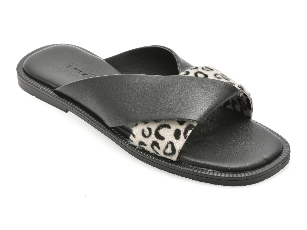 Papuci Epica Negri, TML01T, Din Piele Naturala