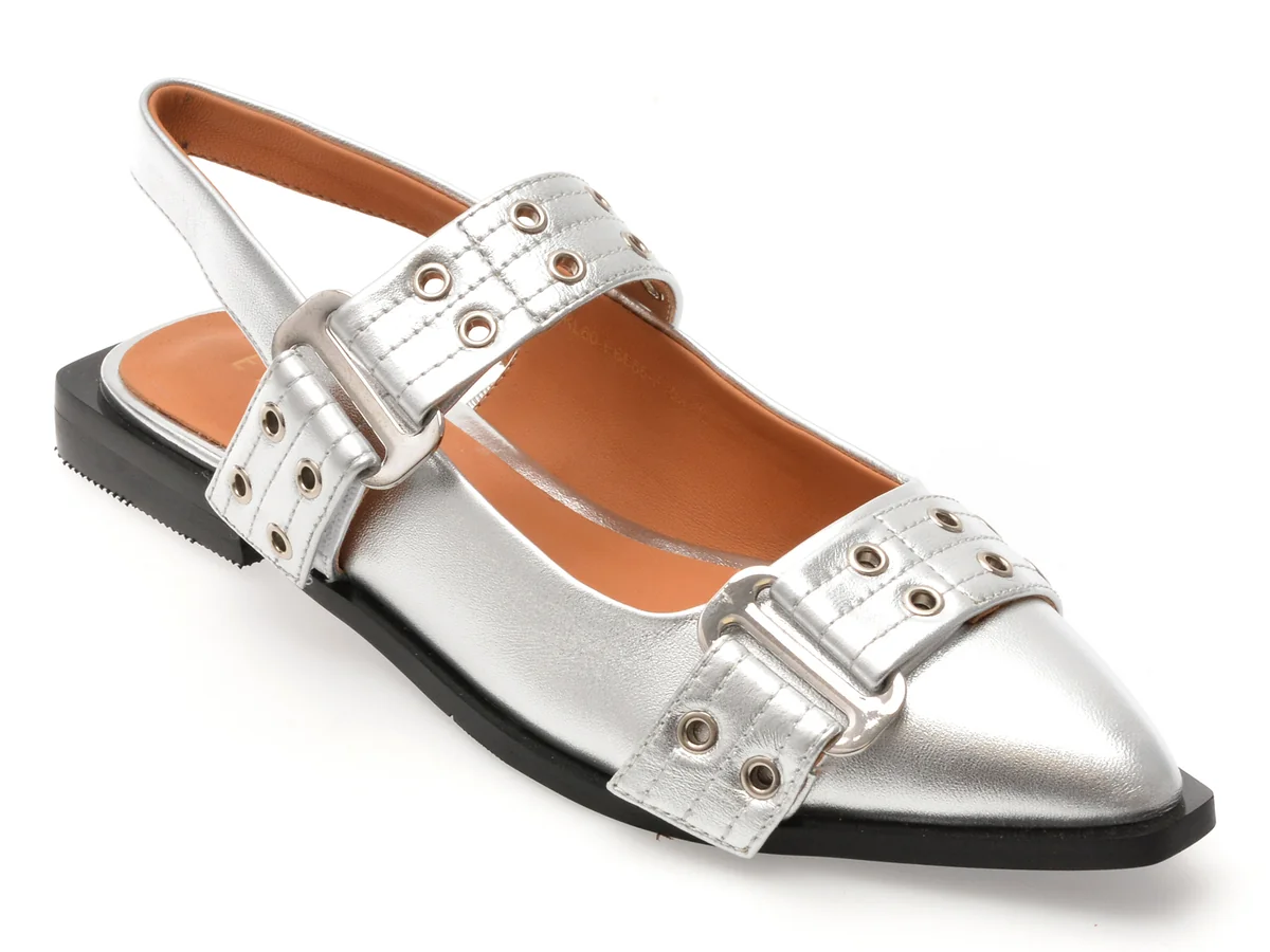 Pantofi Epica Argintii, Eb665, Din Piele Naturala