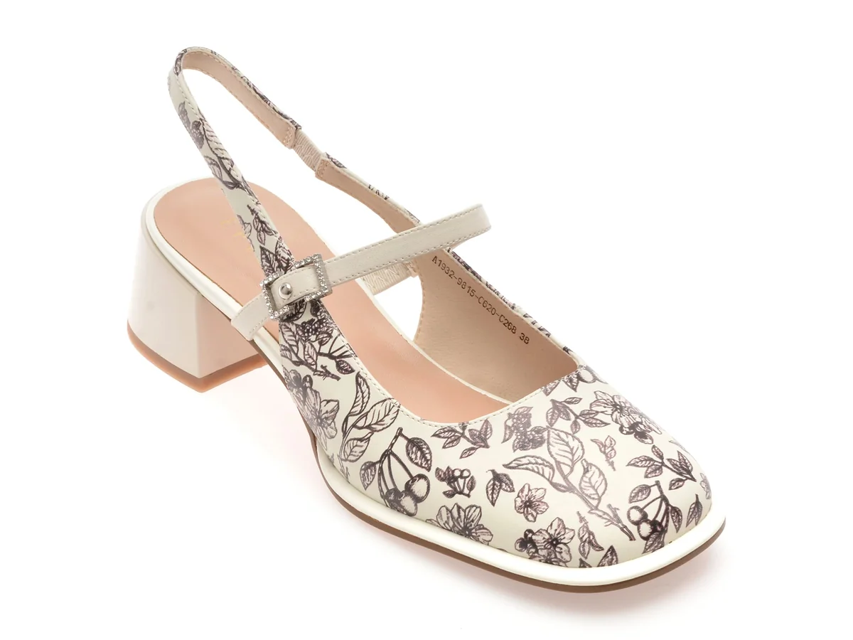 Pantofi Epica Albi, A1932, Din Piele Naturala