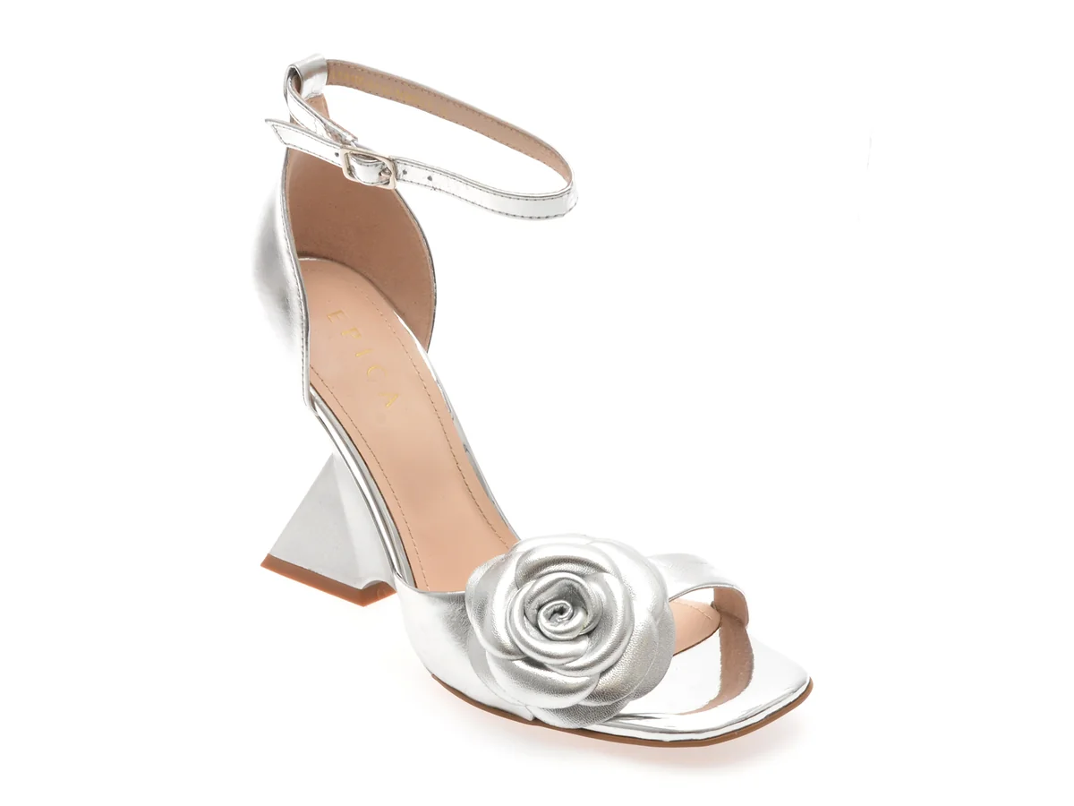 Sandale Elegante Epica Argintii, 3L684M, Din Piele Naturala