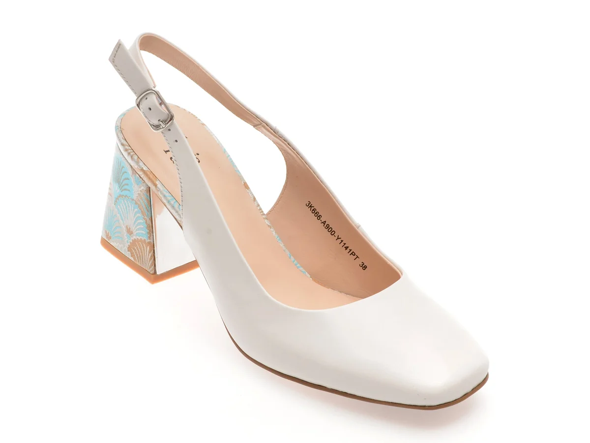 Pantofi Flavia Passini Albi, 3K666, Din Piele Naturala