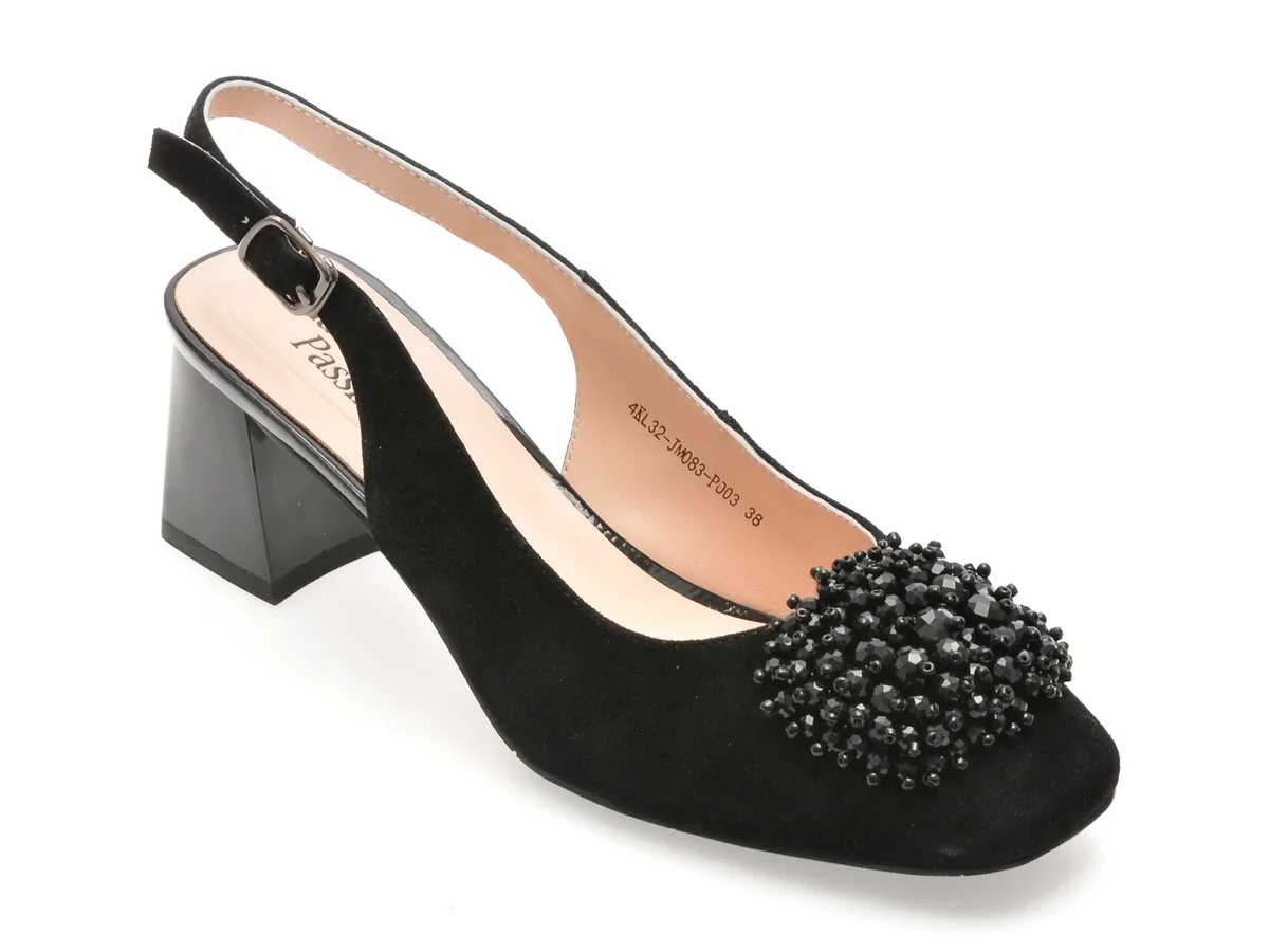 Pantofi Flavia Passini Negri, JM083, Din Piele Întoarsă