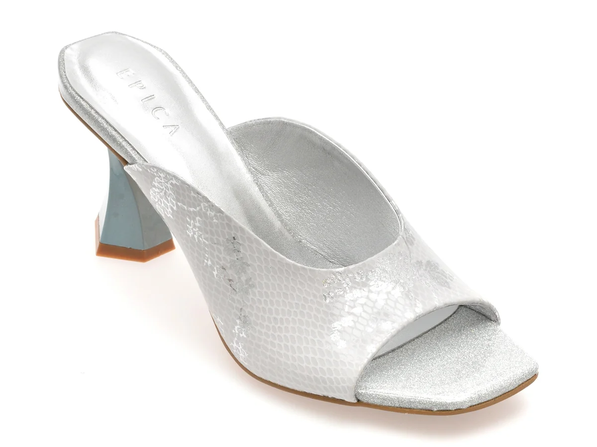 Papuci Epica Argintii, 3L595, Din Piele Naturala
