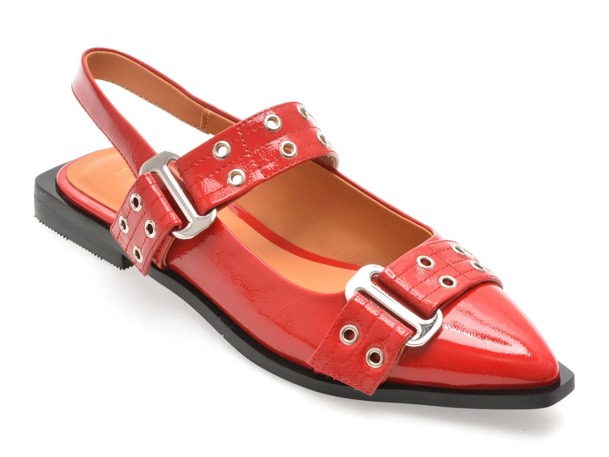 Pantofi Epica Roșii, Eb665, Din Piele Naturală Lăcuită
