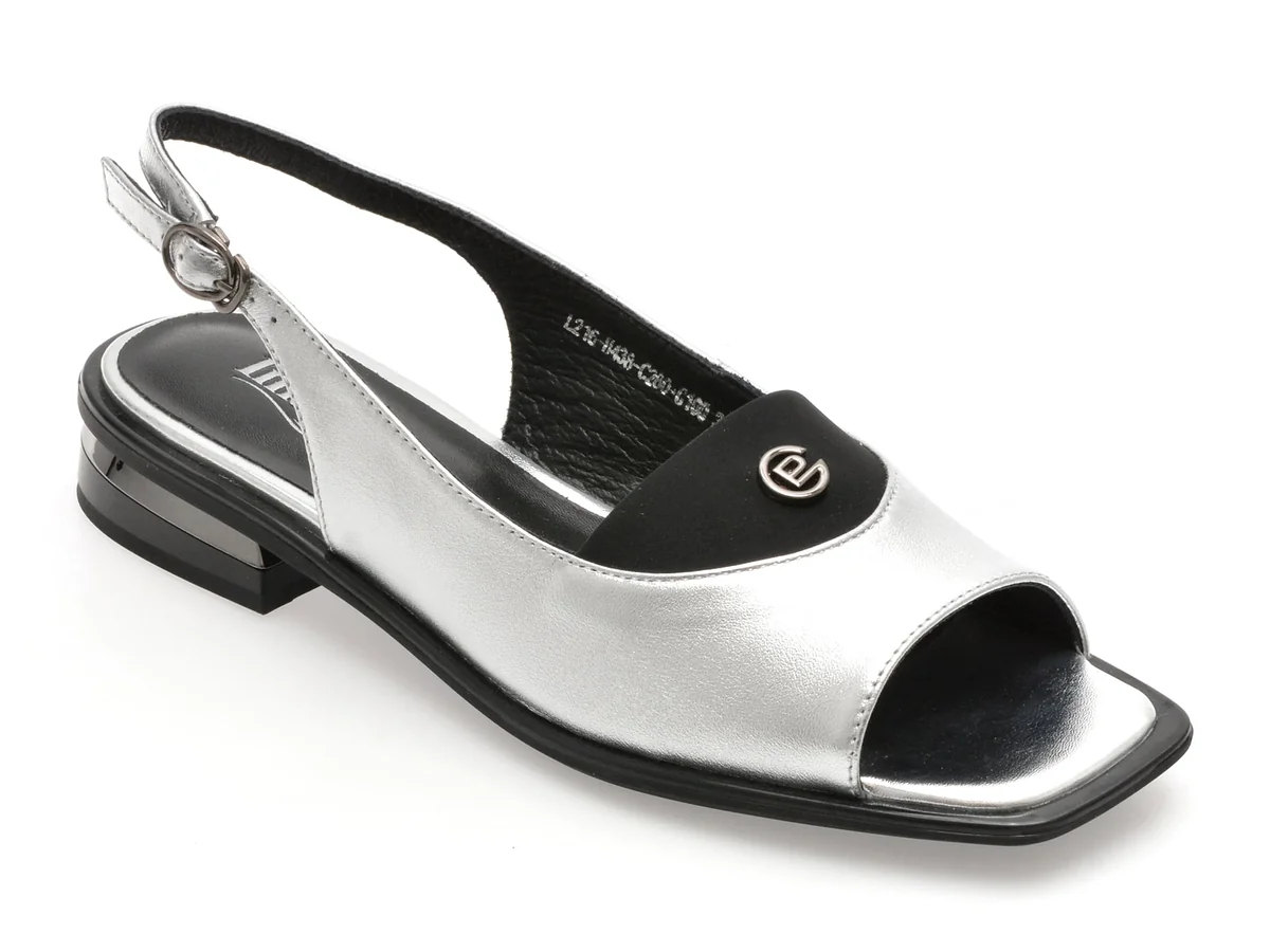 Sandale Image Argintii, L216, Din Piele Naturala