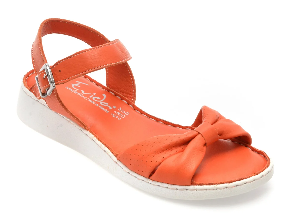 Sandale Evida Portocalii, EVP104, Din Piele Naturala