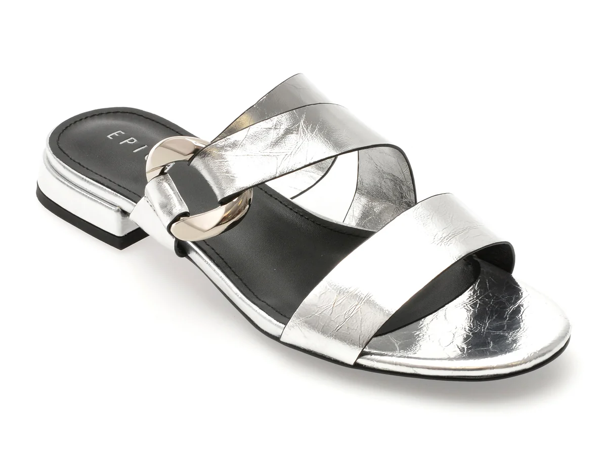 Papuci Epica Argintii, M1029, Din Piele Naturala