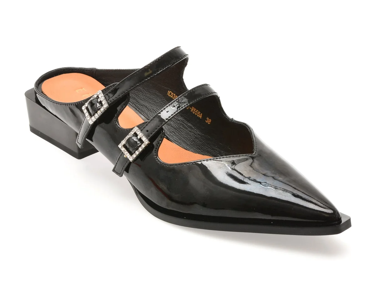 Papuci Epica Negri, 1C5355, Din Piele Naturală Lăcuită