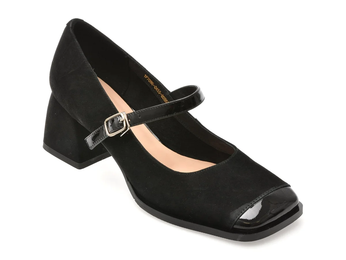 Pantofi Epica Negri, 1F7096, Din Piele Întoarsă