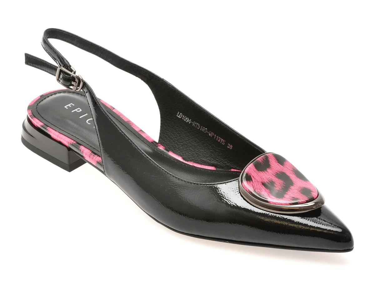 Pantofi Epica Negri, LD1094, Din Piele Naturala Lacuita