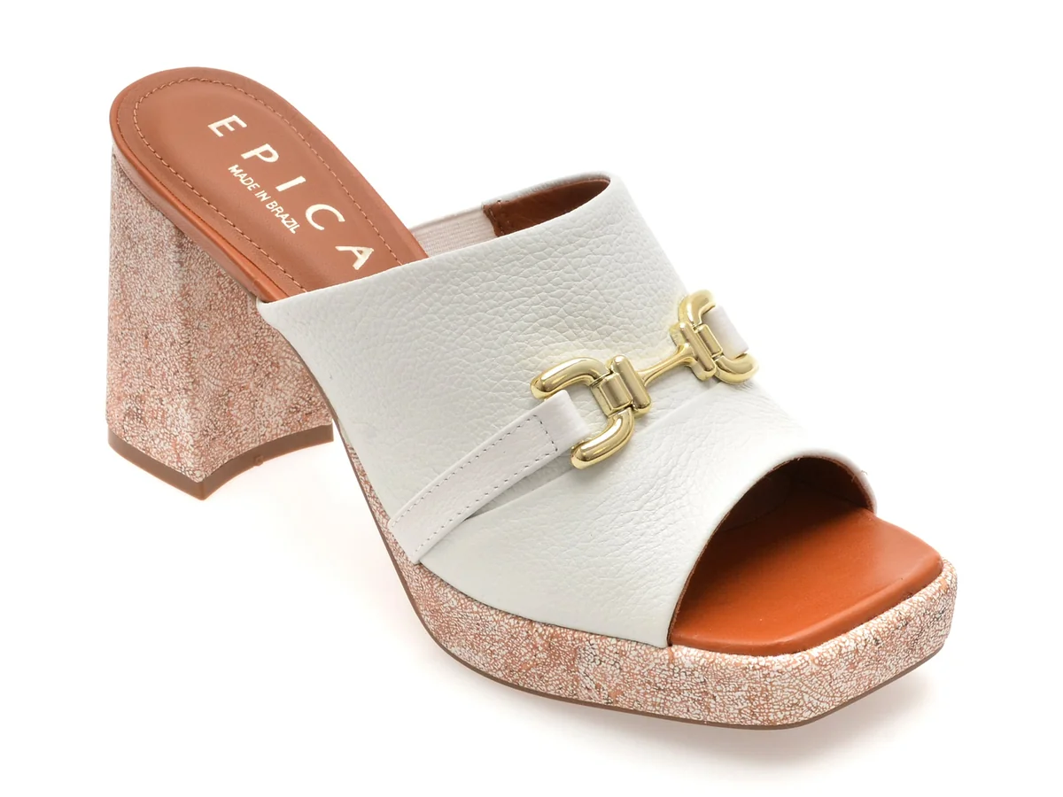 Papuci Epica Albi, 1151846, Din Piele Naturala