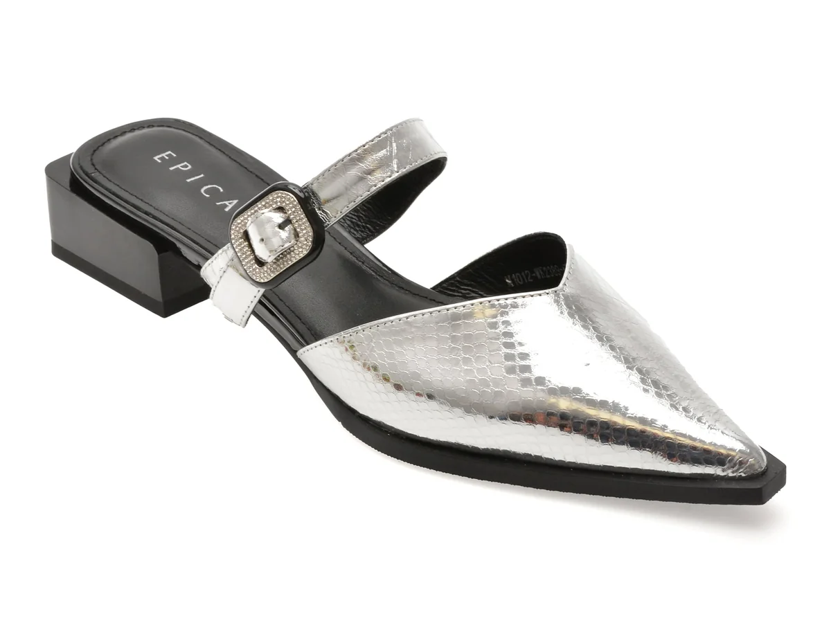 Papuci Epica Argintii, M1012, Din Piele Naturală