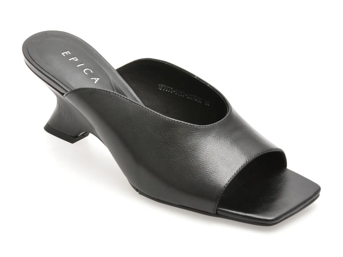 Papuci Epica Negri, 1F7073, Din Piele Naturala