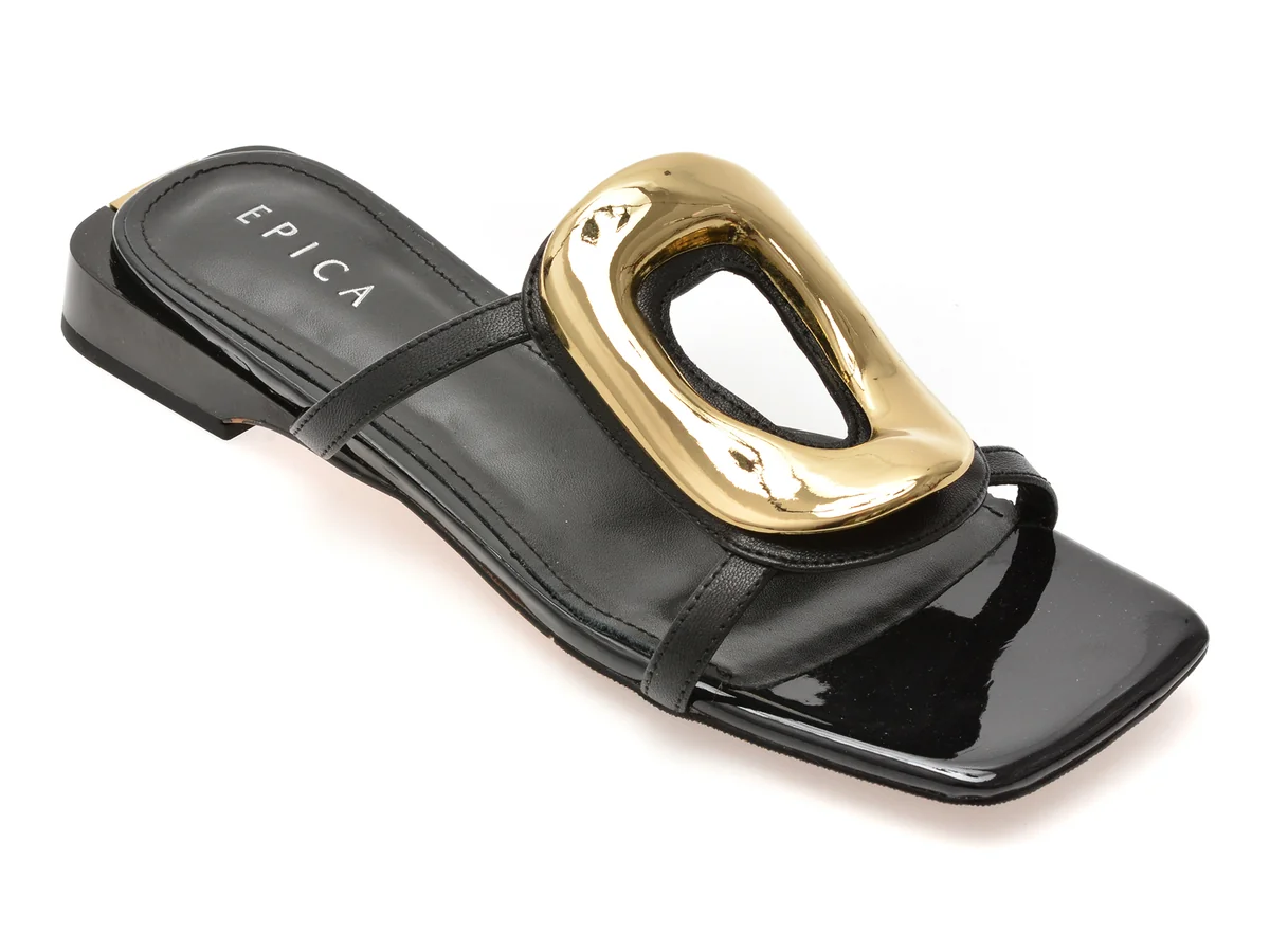 Papuci Epica Negri, LD976, Din Piele Naturala