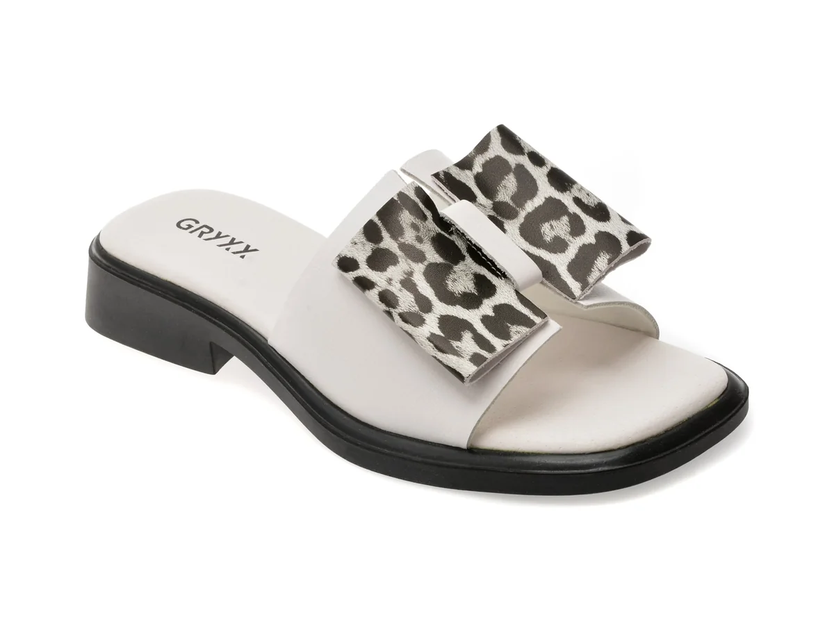 Papuci Gryxx Albi, 6A038, Din Piele Naturala
