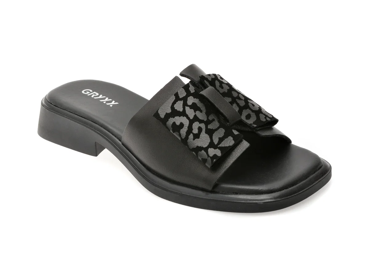 Papuci Gryxx Negri, 6A038, Din Piele Naturala