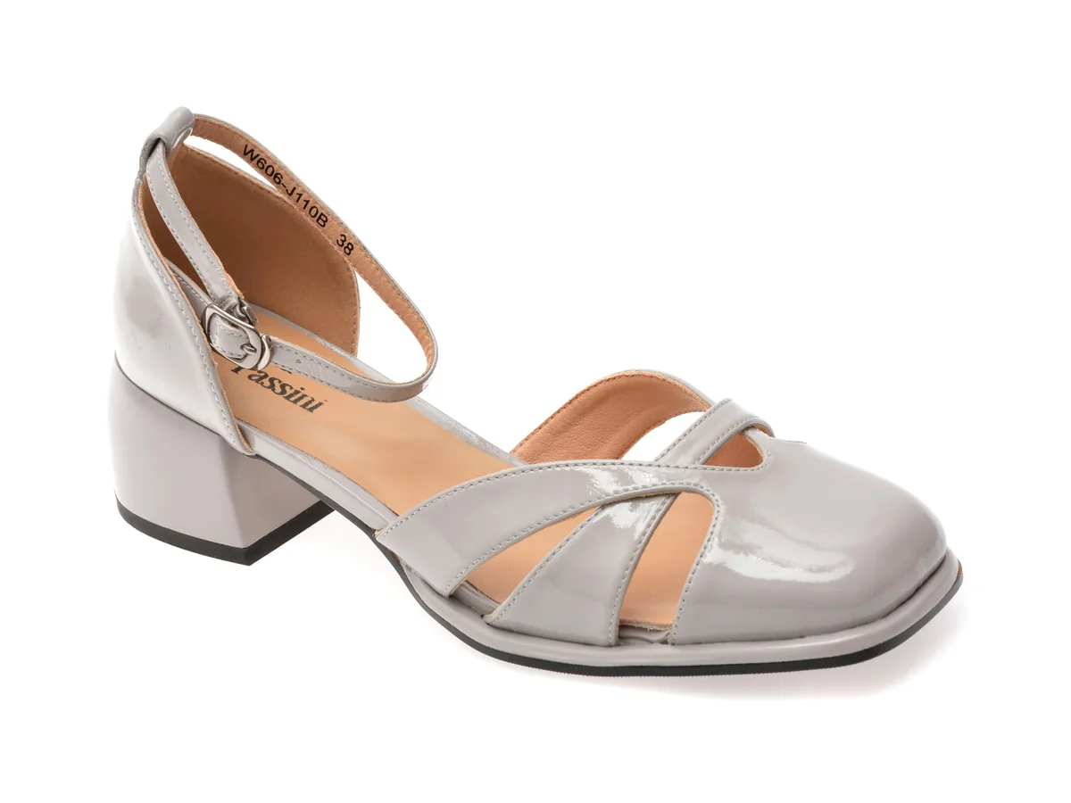 Pantofi Flavia Passini Gri, 606, Din Piele Naturala Lacuita