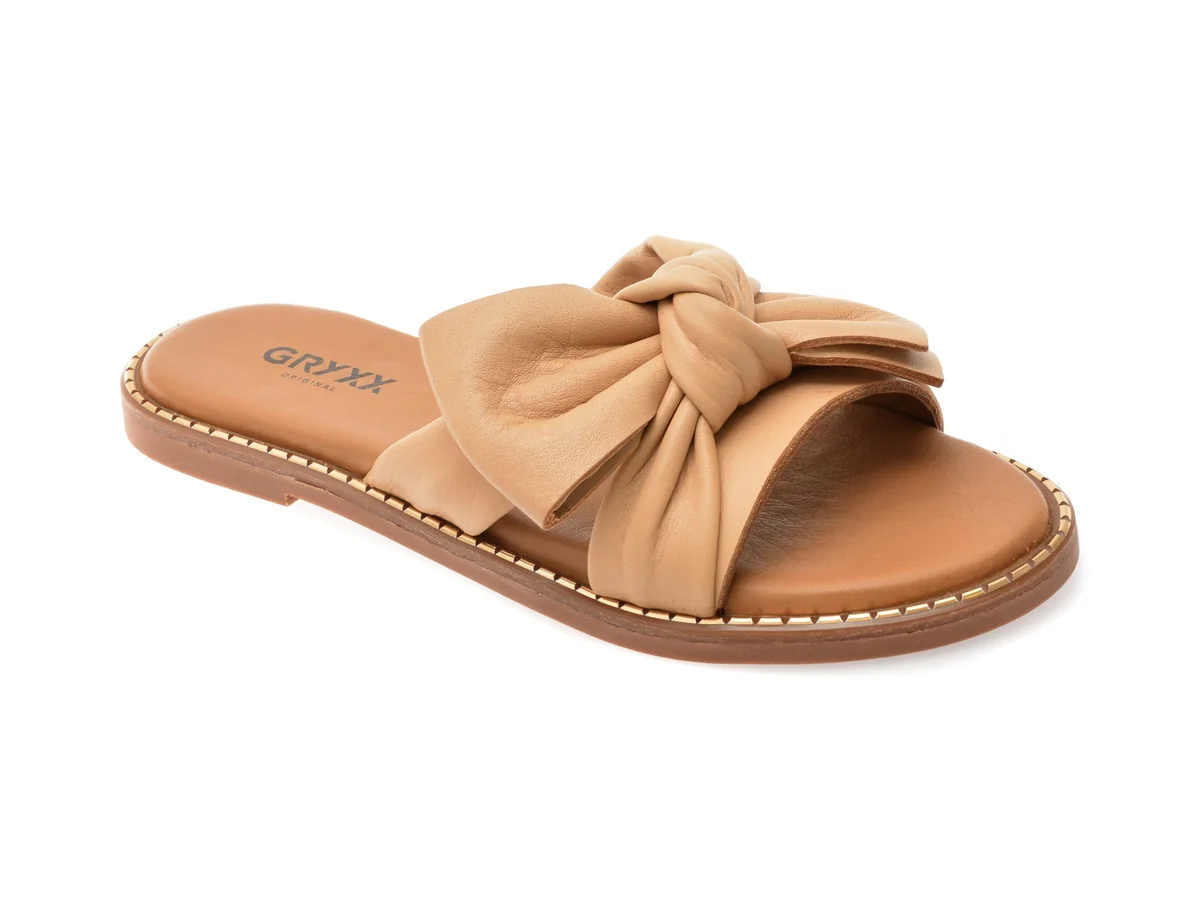 Papuci Gryxx Bej, 210011, Din Piele Naturală