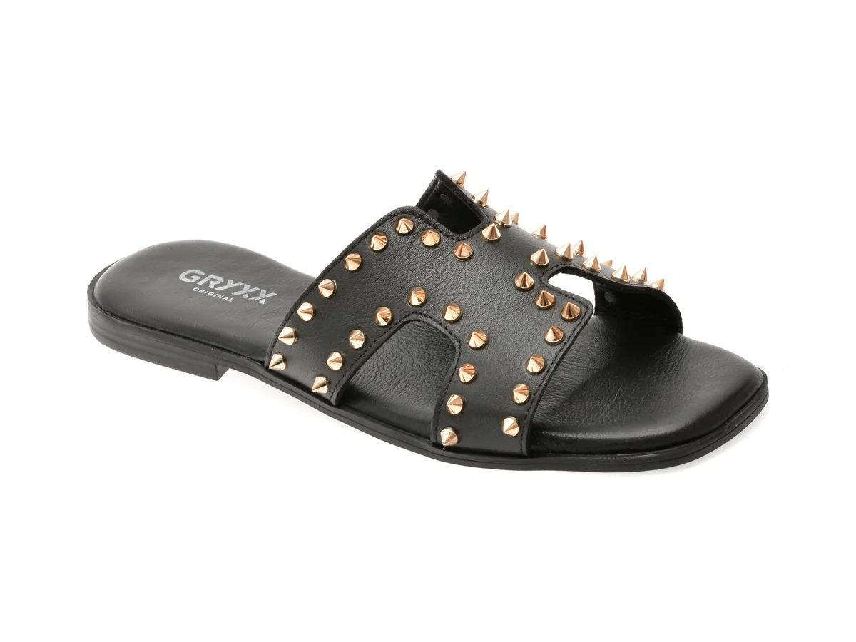 Papuci Gryxx Negri, 231360, Din Piele Naturala