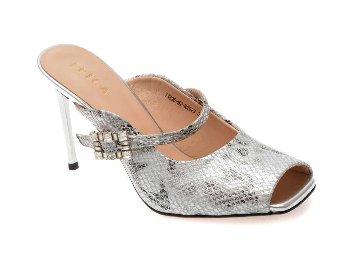 Papuci Epica Argintii, 71896, Din Piele Naturala