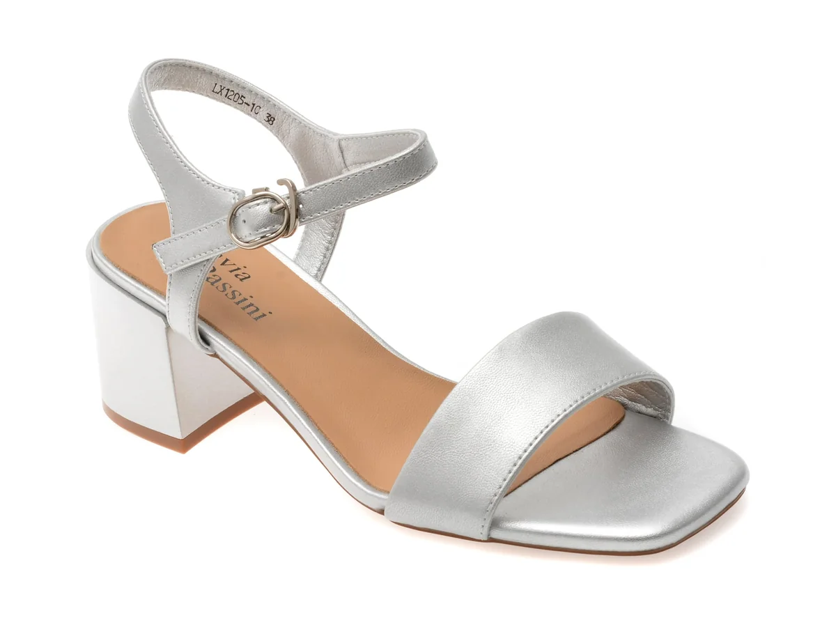 Sandale Flavia Passini Argintii, 1205, Din Piele Naturala
