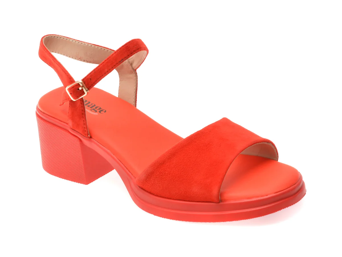 Sandale Image Roșii, 2978, Din Piele Întoarsă