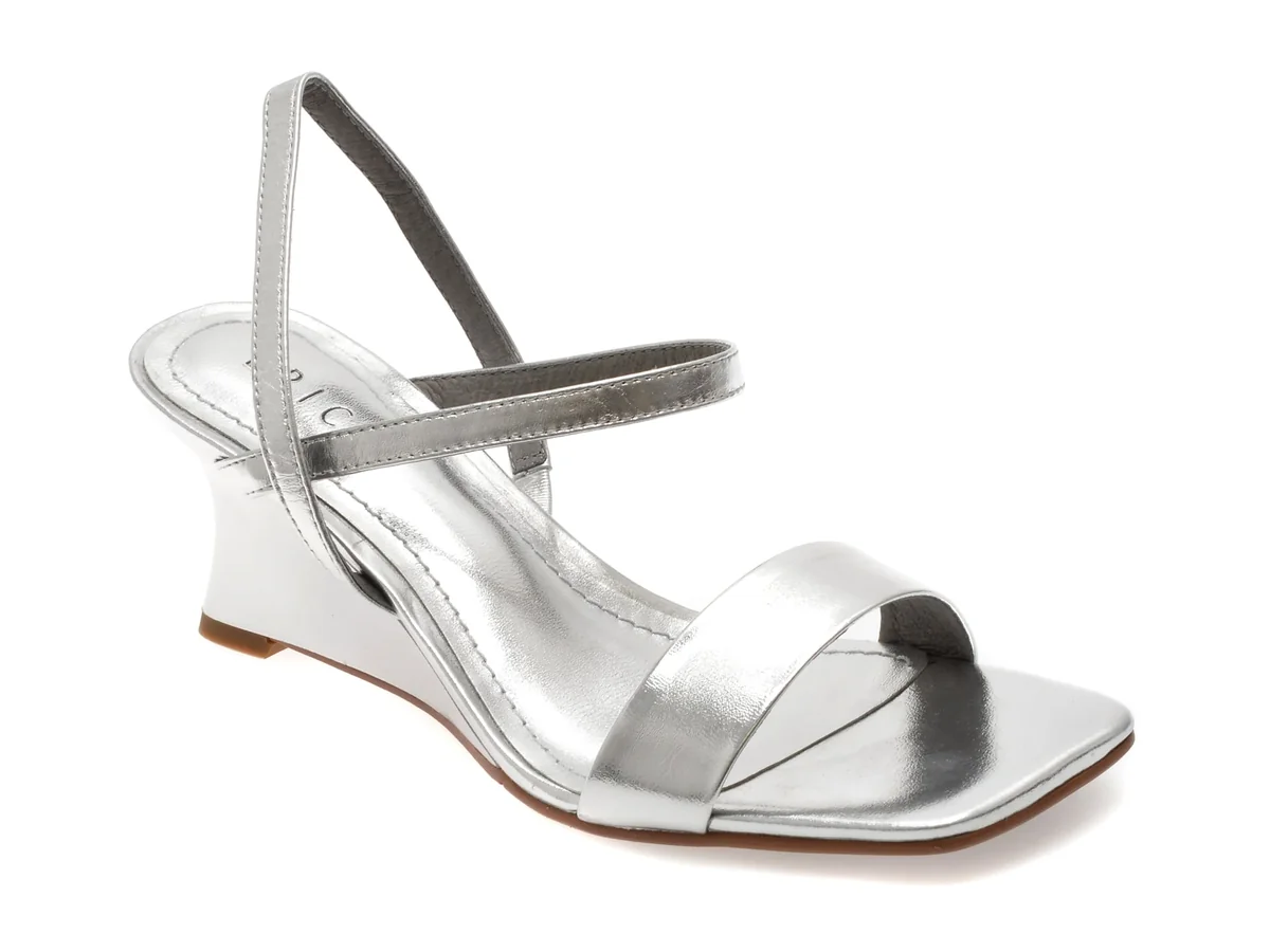 Sandale Epica Argintii, S097, Din Piele Naturală