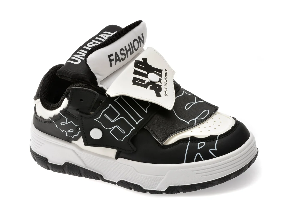 Pantofi Sport FASHION Alb-Negru, C242, Din Piele Ecologica