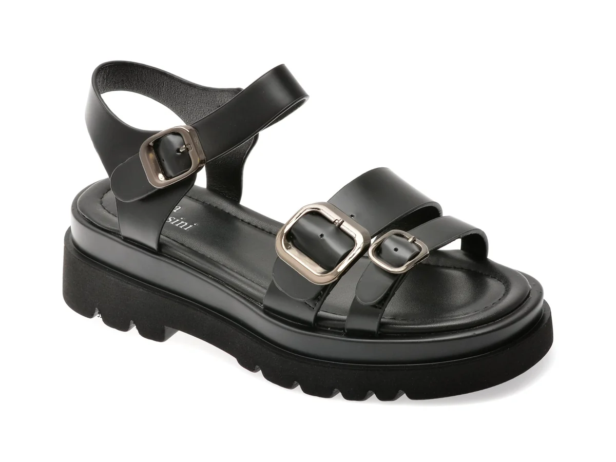 Sandale Flavia Passini Negre, V755G37, Din Piele Naturala
