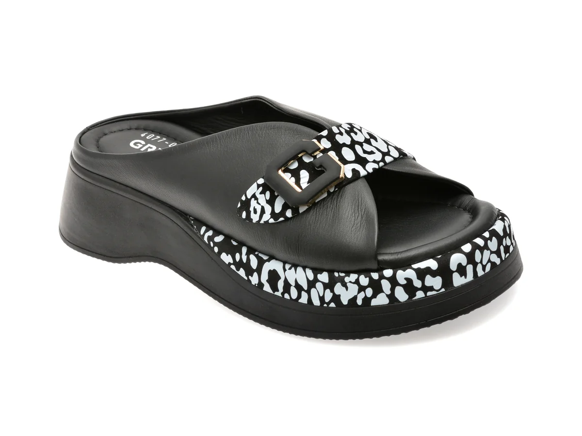 Papuci Gryxx Negri, 4314072, Din Piele Naturala