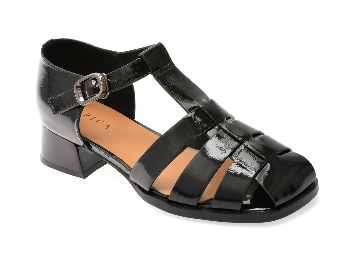 Sandale Epica Negri, 1131G11, Din Piele Naturala Lăcuită