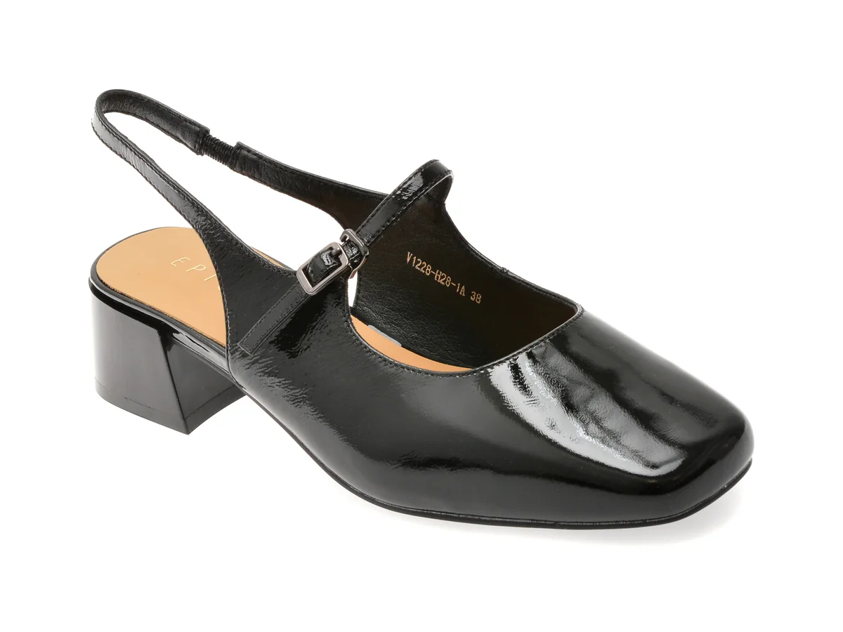 Pantofi Epica Negri, 1228H28, Din Piele Naturală Lăcuită