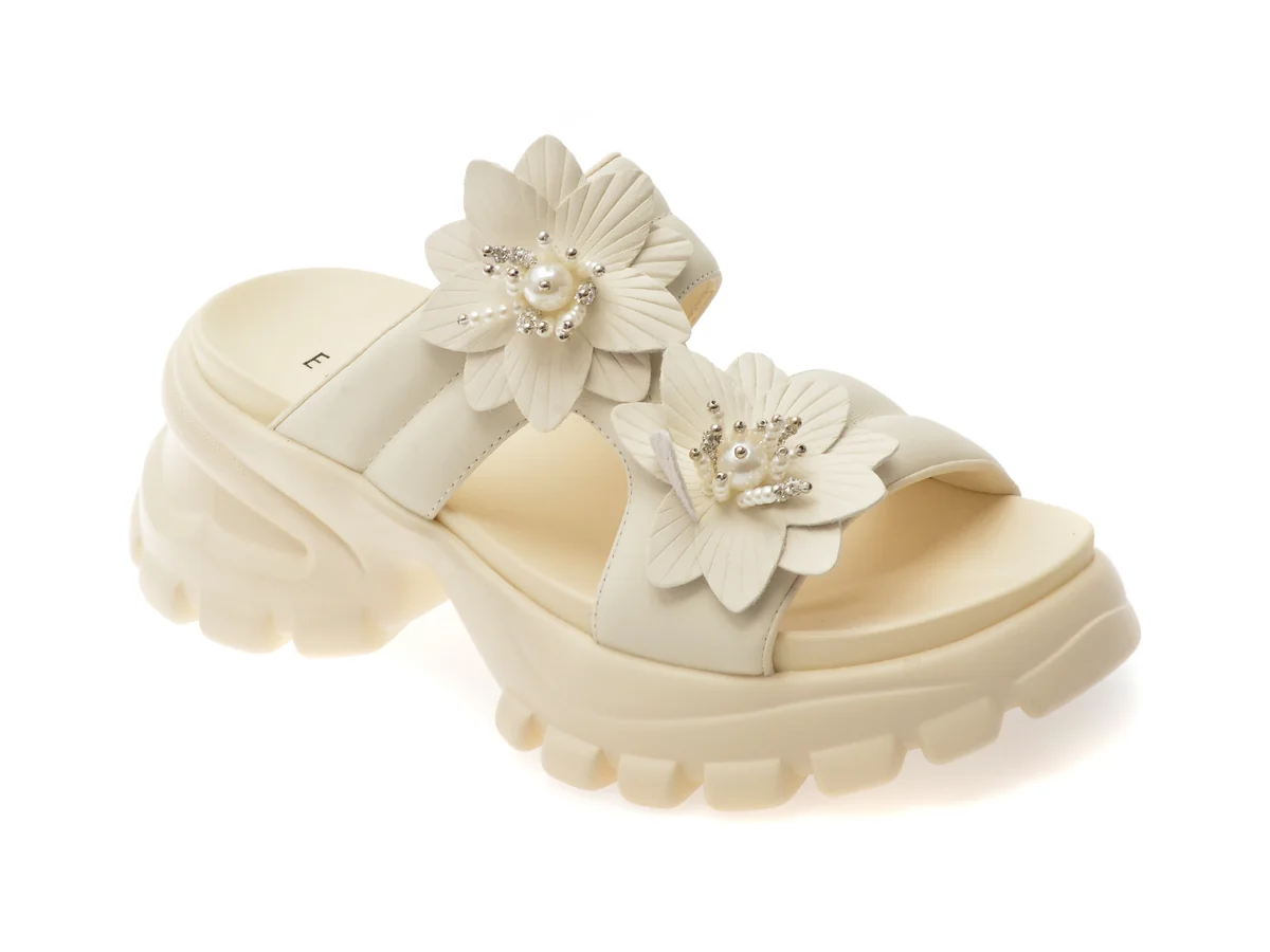 Papuci Epica Albi, 241009, Din Piele Naturală