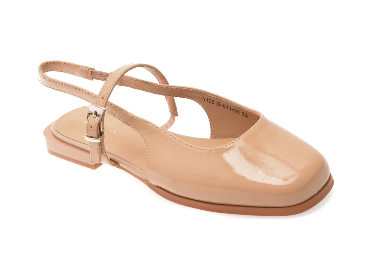 Pantofi Epica Nude, 1081G11, Din Piele Naturala Lacuita