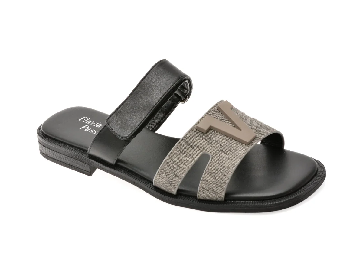 Papuci Flavia Passini Negri, 1352H20, Din Piele Naturală