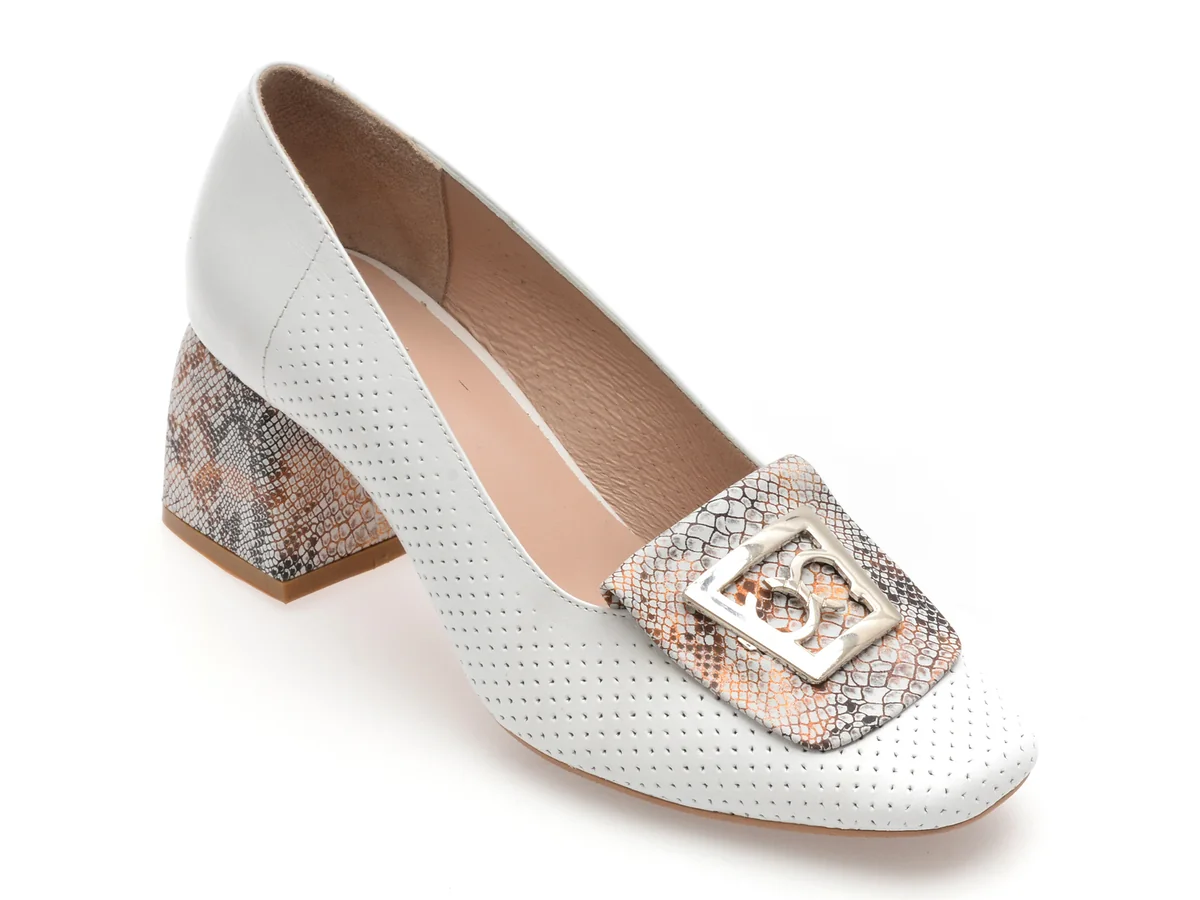 Pantofi Flavia Passini Albi, 4411690, Din Piele Naturala