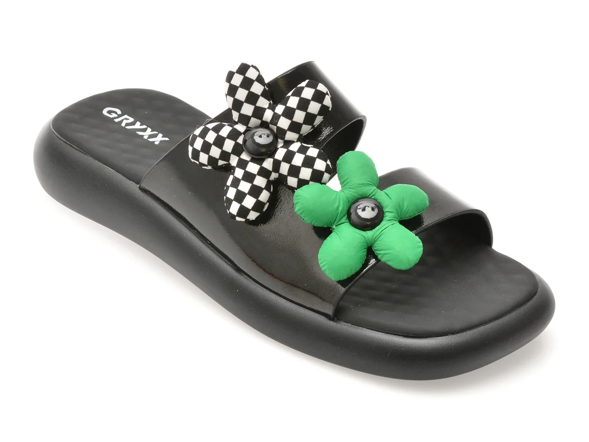 Papuci Gryxx Negri, 52252, Din Piele Naturală Lăcuită