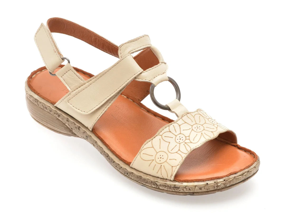 Sandale Flavia Passini Bej, 2337, Din Piele Naturala