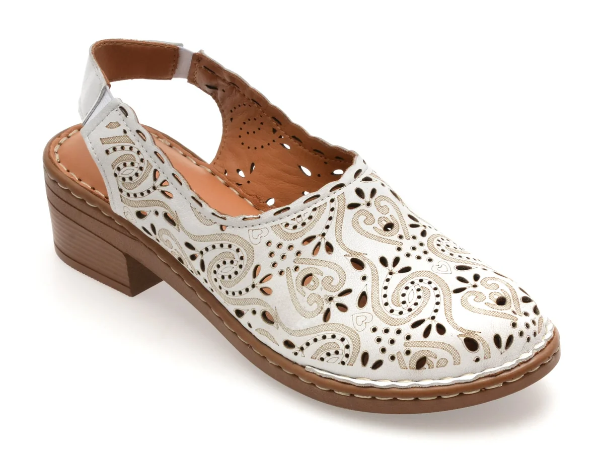 Pantofi Flavia Passini Albi, 9500, Din Piele Naturală