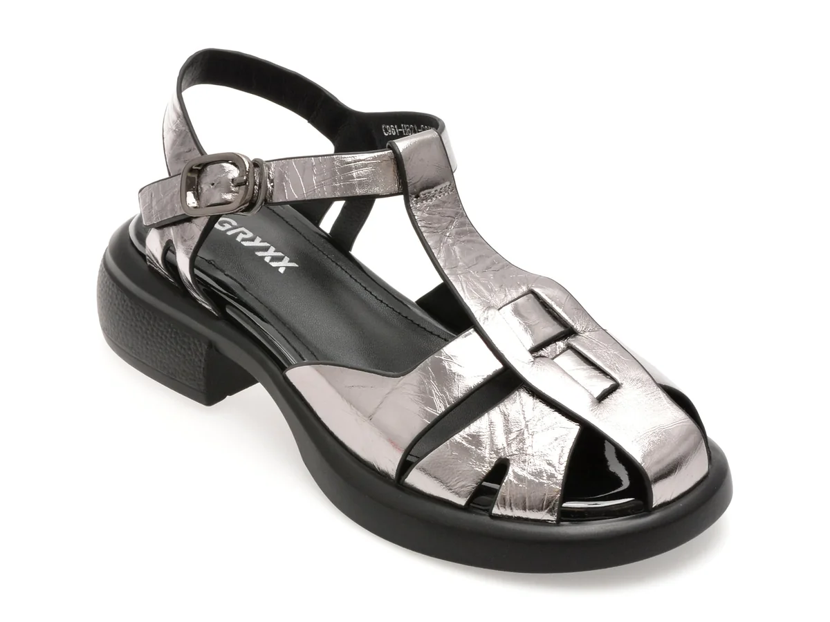 Sandale Gryxx Gri, H821, Din Piele Naturală Lăcuită