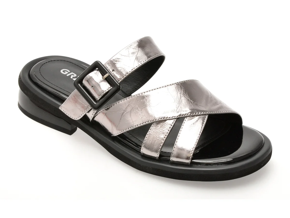 Papuci Gryxx Argintii, H757, Din Piele Naturala