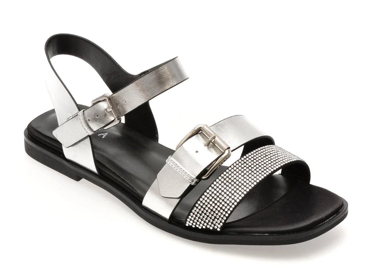 Sandale Epica Argintii, 1522, Din Piele Naturala