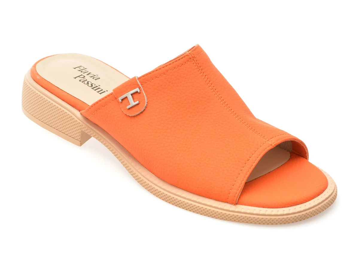 Papuci Flavia Passini Portocalii, 1979, Din Piele Naturala