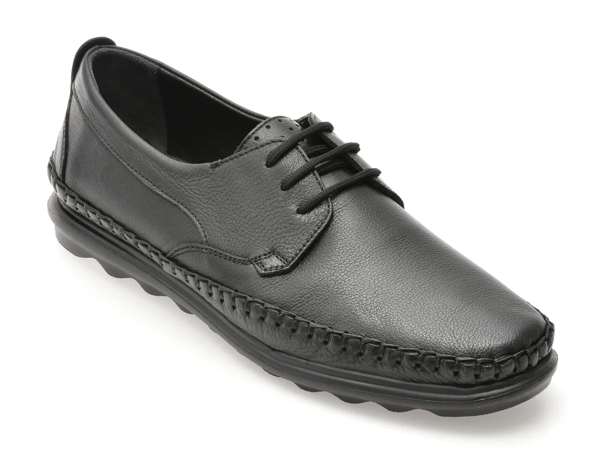 Pantofi Otter Negri, DD046, Din Piele Naturala