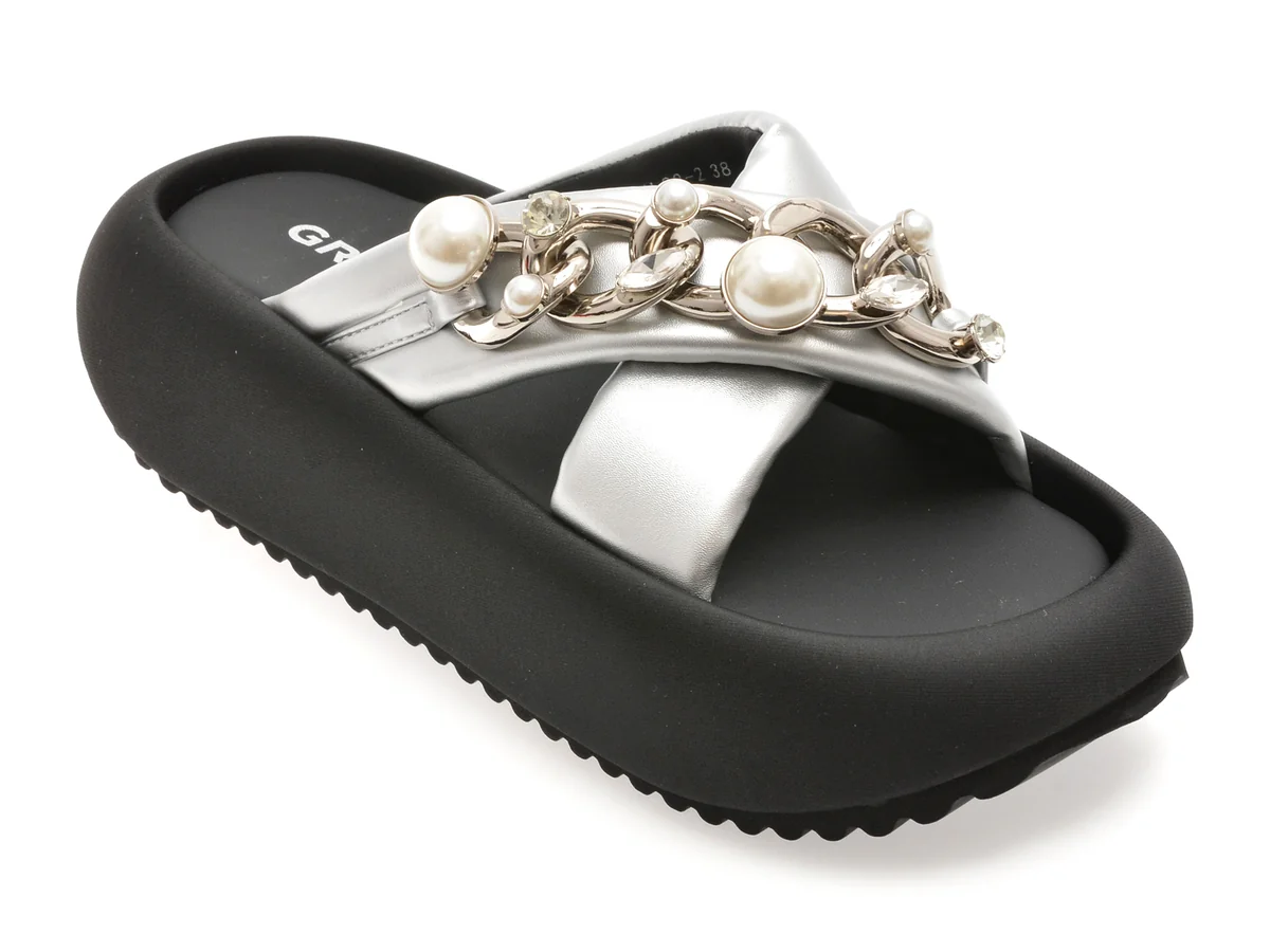 Papuci Gryxx Argintii, L822, Din Piele Ecologică