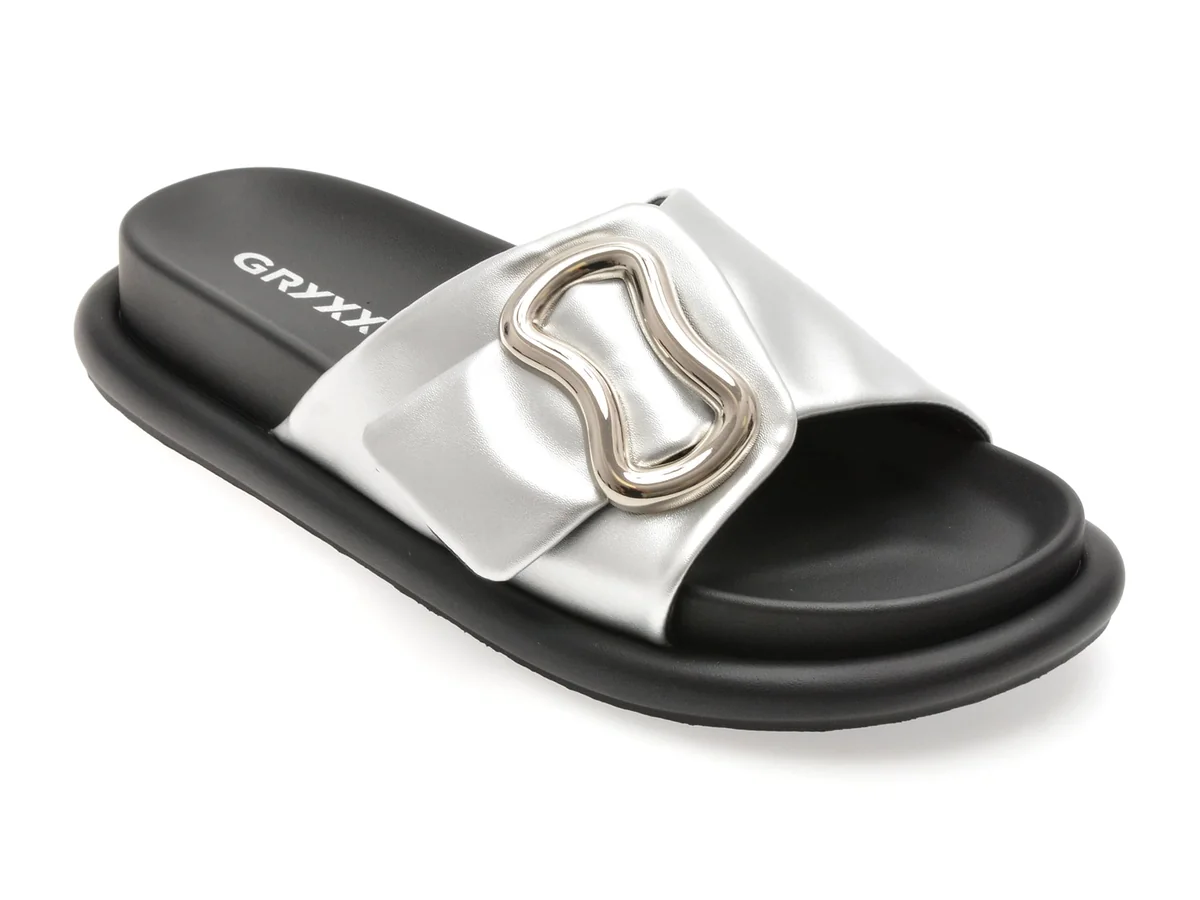 Papuci Gryxx Argintii, L1029, Din Piele Ecologica