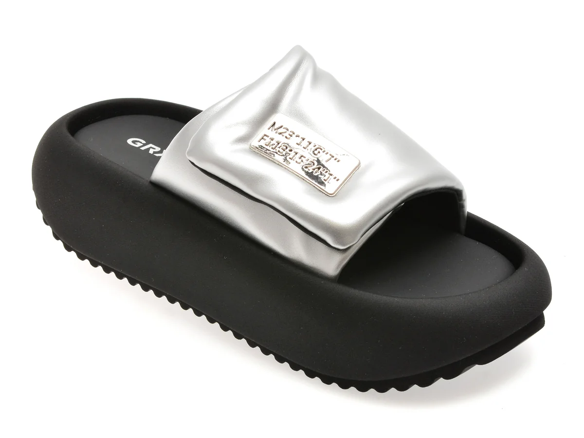 Papuci Gryxx Argintii, L821, Din Piele Ecologica